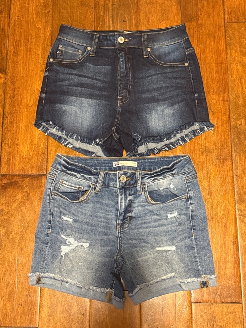 Two Pairs of Women's Denim Shorts - KanCan and SO Brand Size 6/7 Med/High Rise